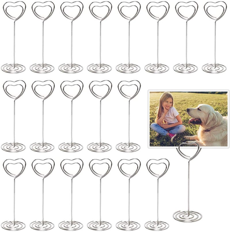 Aniann Table Number Card Holders Place Card Holder, 25 Pack Picture Holders for Tables, Heart Shape Photo Number Stands Menu Paper Card Clips for Wedding Party, Office, Restaurant (Silver) - Image 1
